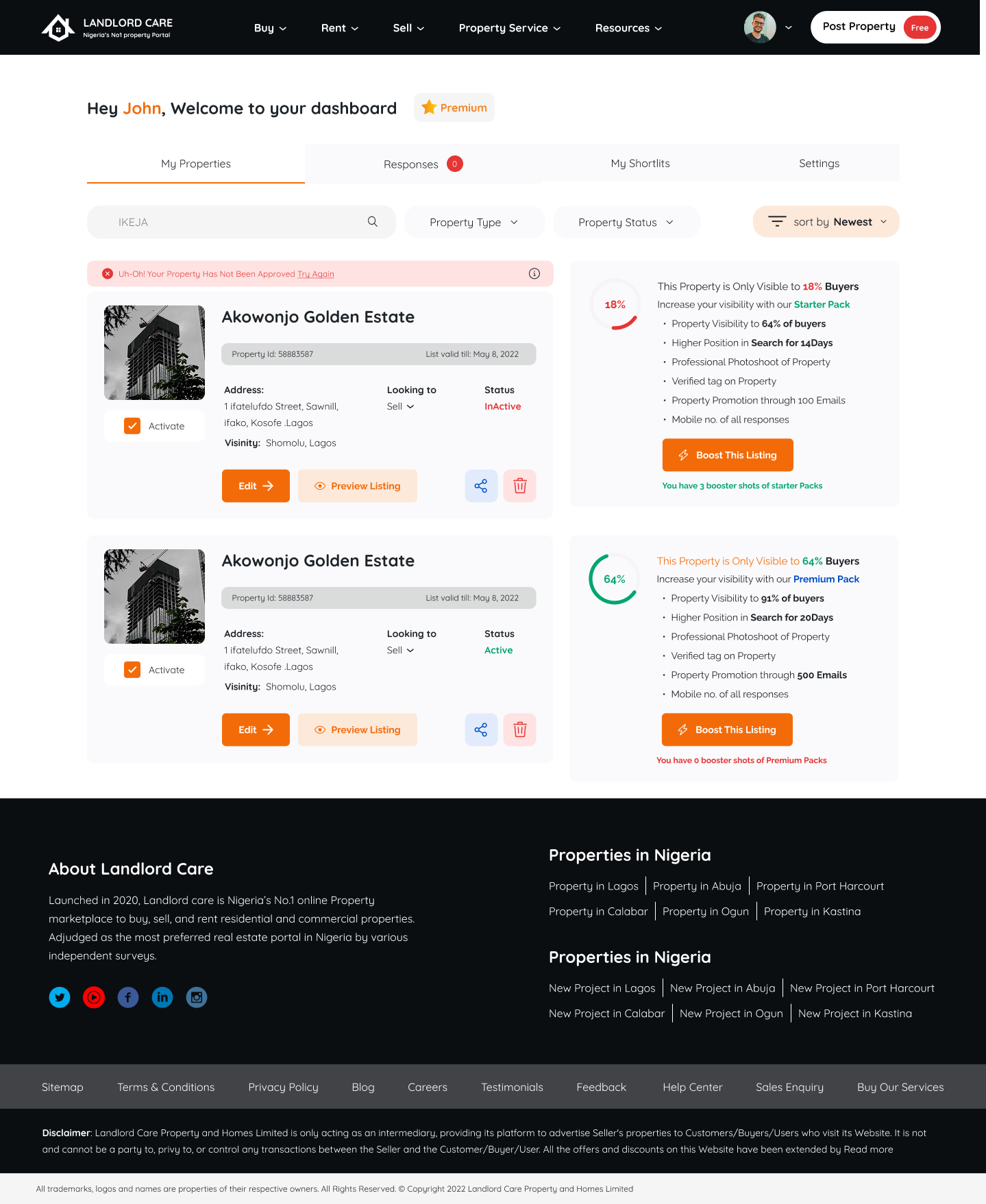 Landlord dashboard: portfolio and listing management