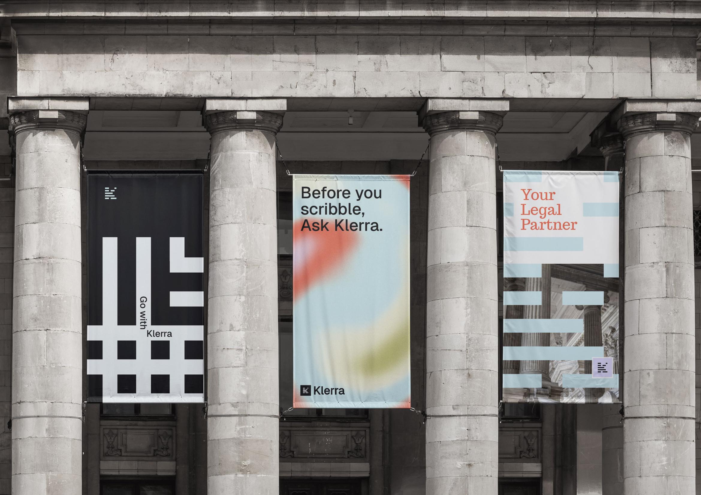 Brand in context: campaign banners on courthouse facade